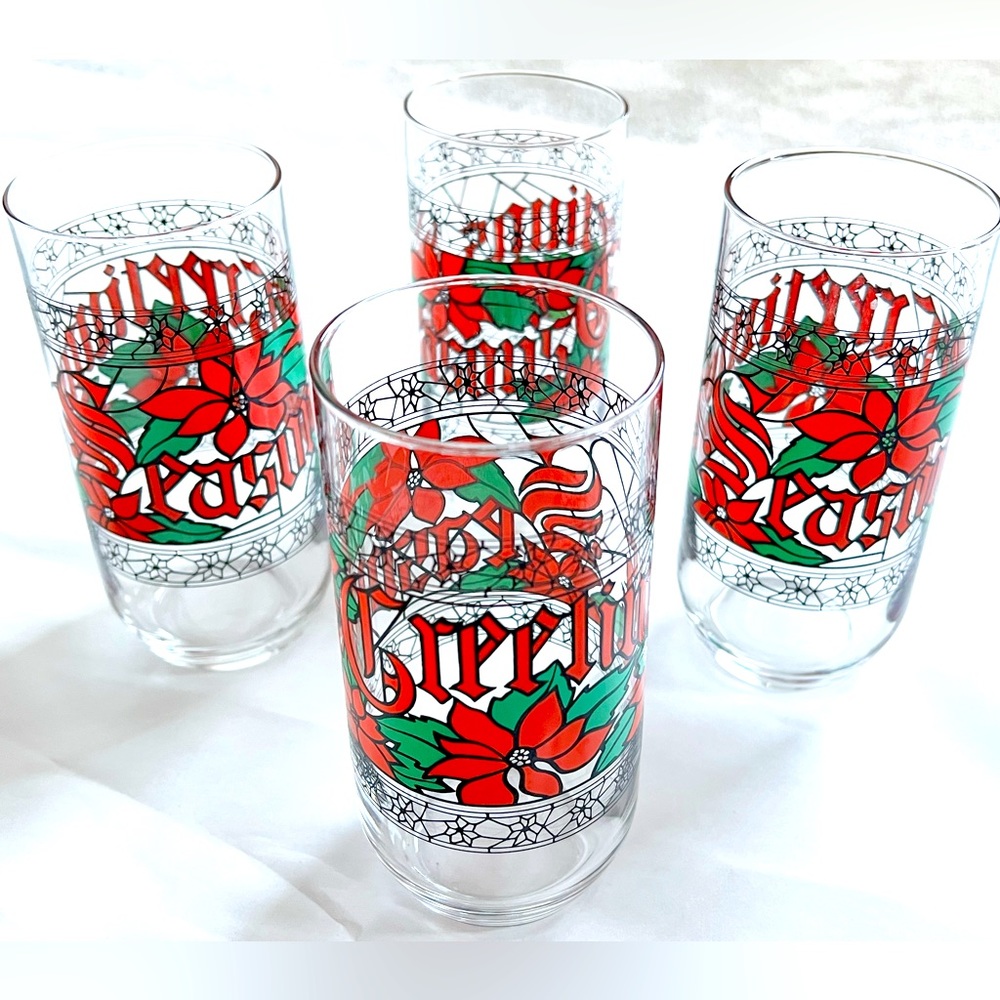 Vintage Highball Seasons Greetings Glasses